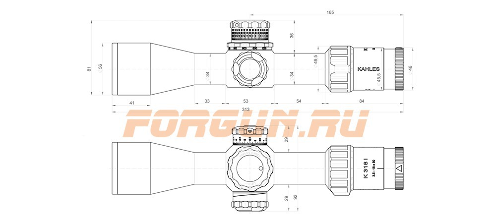 Схема оптического прицела Kahles K318i 3.5-18x50, SKMR3, 1 см/100 м, CCW, лев. (10657)